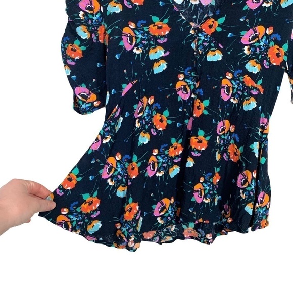 Zara Trafaluc Floral Ruched Sleeve Baby Doll Top Size Extra Small - Picture 6 of 15